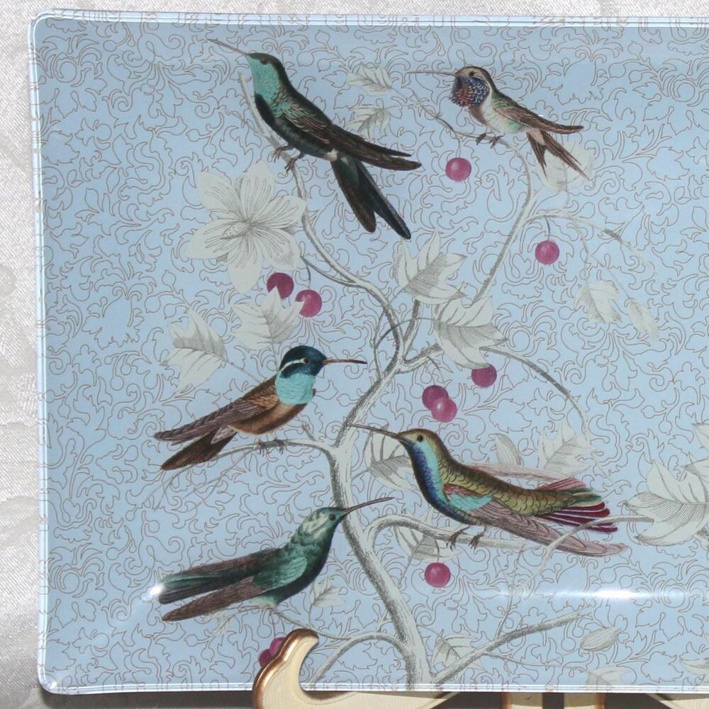 Hummingbirds Decorative Glass Tray | Fringe Studio Tray #512019 - Picture 2 of 6